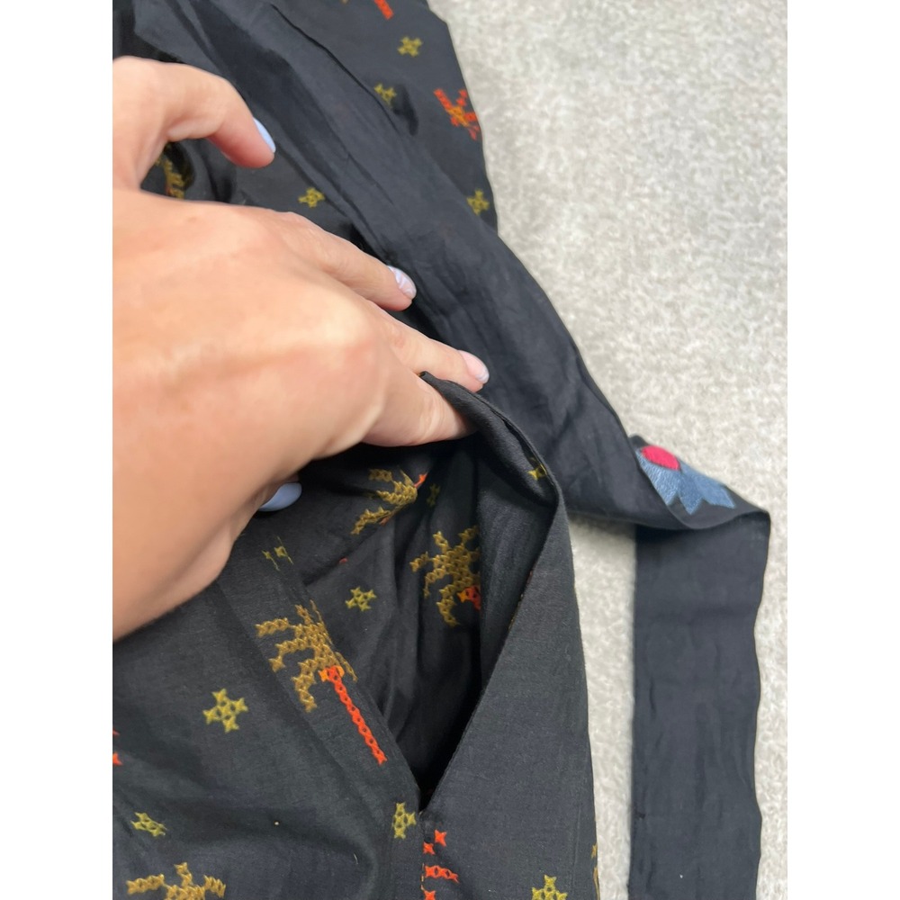 Farm Rio Anthropologie Dress 1X Black Embroidered Strapless Maxi Tie Back Boho - Picture 7 of 16